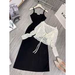 SET ĐẦM THUN MAXI KÈM ÁO REN HOA SANG CHẢNH 9