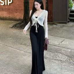 SET ĐẦM THUN MAXI KÈM ÁO REN HOA SANG CHẢNH 5