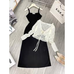 SET ĐẦM THUN MAXI KÈM ÁO REN HOA SANG CHẢNH 8