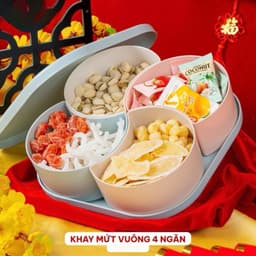 [Top Value] Hộp Mứt Tết, Khay mứt vuông 4 ngăn 5636, Khay đựng bánh kẹo tết, Khay đựng mứt trang trí decor phòng khách 1