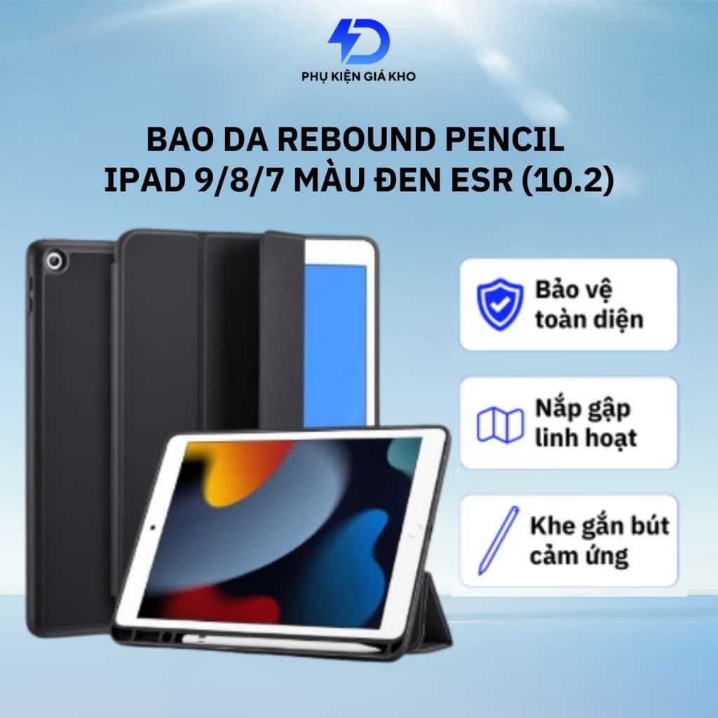 Ốp lưng Ipad gen 7 8 9 ESR rebound pencil nhựa dẻo 10.2 inch màu đen chống bẩn - Hàng chính hãng