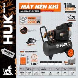 [Có Dầu] Máy Nén Khí Có Dầu 30 Lít HUKAN G3-NCD30L, Công Suất 2200w 3Hp, (1phút 14 giây) Đầy Bình 1