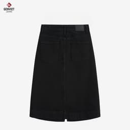 Chân váy jean midi dáng chữ A GENVIET JEANS túi trước vải denim cạp cao giấu bụng tốt 9111 2