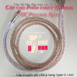(HM LAB), Dây cáp phát sáng A to C chuyên dụng cho Chuột Gaming, Bàn phím Gaming 8k Polling Rate không độ trễ 4