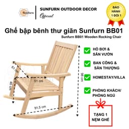 Ghế Bập Bênh Thư Giãn SUNFURN KÈM NỆM - Gỗ Tự nhiên, Chịu Lực 120kg (Rocking Chair Cao Cấp Cho Người Già, Trung niên) 1