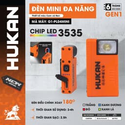 Đèn mini đa năng bỏ túi HUKAN G1-PL04mini, 4 màu đèn, Chỉnh 180 độ, Dùng 3-4H, Đế có nam châm hút 1