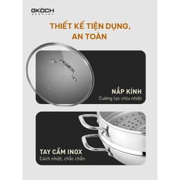 Bộ Chảo Wok Sâu Lòng Inox GKÖCH SA2010 Kèm Xửng Hấp Đáy 3 Lớp Dùng Bếp Từ Size 28cm 32cm 2