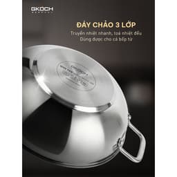 Bộ Chảo Wok Sâu Lòng Inox GKÖCH SA2010 Kèm Xửng Hấp Đáy 3 Lớp Dùng Bếp Từ Size 28cm 32cm 5