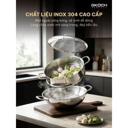 Bộ Chảo Wok Sâu Lòng Inox GKÖCH SA2010 Kèm Xửng Hấp Đáy 3 Lớp Dùng Bếp Từ Size 28cm 32cm 4