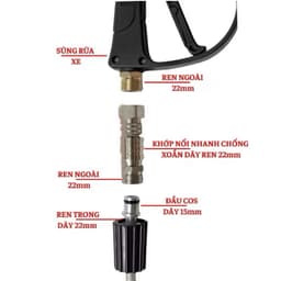 Bộ Khớp Nối Nhanh Chống Xoặn Inox Tự Gài Ren 22mm Lắp Máy Rửa Xe (NỔI NHANH CHỐNG XOĂN TỰ GÀI 22) 5