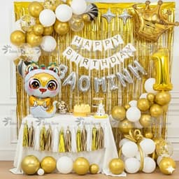 Set bóng sinh nhật thôi nôi cho bé gái, bé trai đầy đủ phụ kiện kèm bóng con vật 2