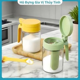 Hũ Đựng Gia Vị Thuỷ Tinh Có Ngăn Đựng Thìa Riêng Bảo Quản Chống Ẩm Cực Tốt Dung Tích 350ml 1