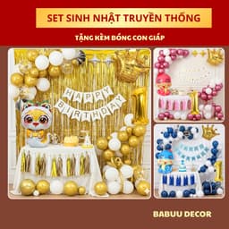 Set bóng sinh nhật thôi nôi cho bé gái, bé trai đầy đủ phụ kiện kèm bóng con vật 1