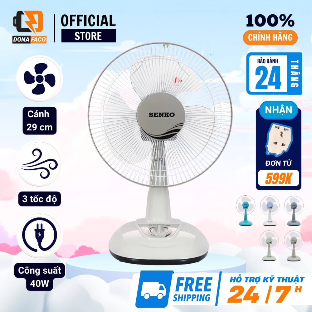 Quạt bàn Senko B1213 nút vặn 40W, lồng sắt 30cm nhỏ gọn 3 cấp độ gió mạnh bảo hành 24 tháng