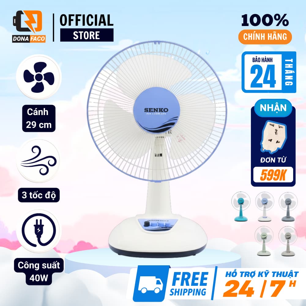 Quạt bàn nhỏ Senko B1216 lồng 30cm 40W 3 cấp độ gió để phòng ngủ phòng học bảo hành 24 tháng