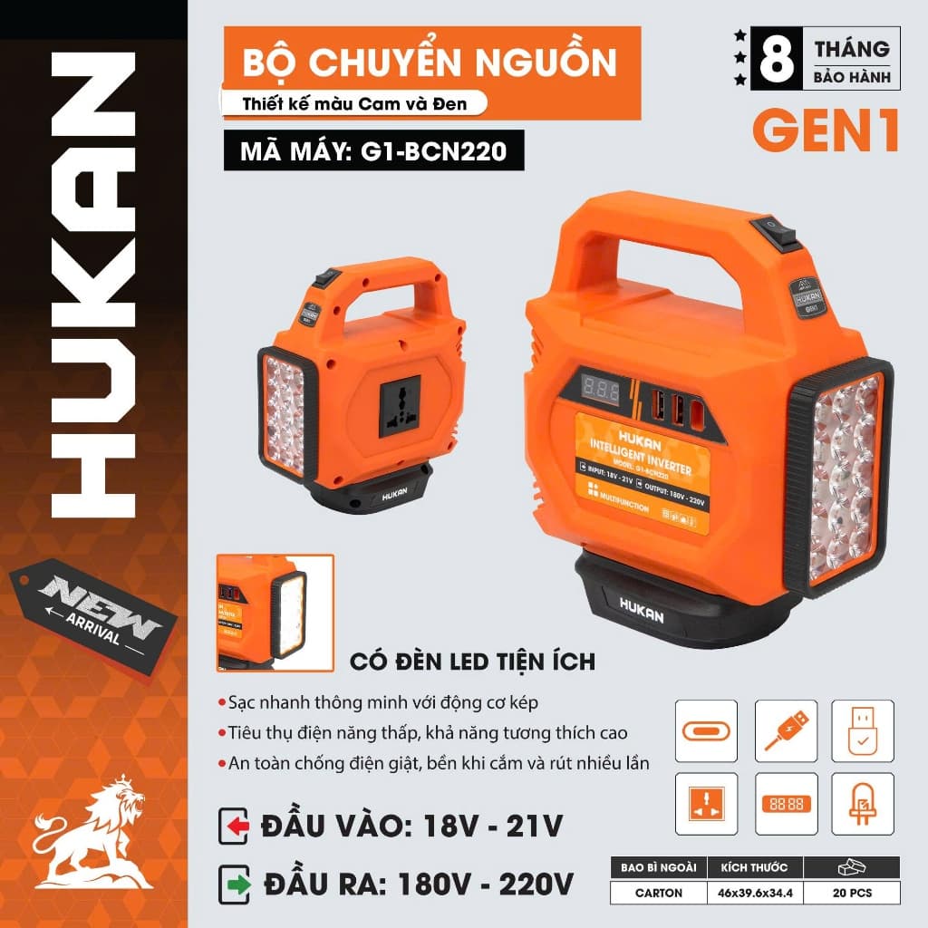 Thân đế chuyển đổi nguồn điện G1-BCN220, Chuyển 21v lên 220v, Đèn Led siêu sáng, Chân pin phổ thông