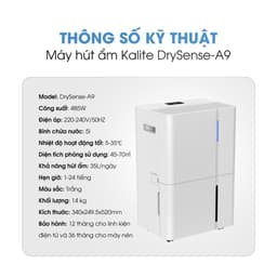 Máy Hút Ẩm KALITE Drysense-A9 - Công Nghệ Ion Âm Giảm Âu Lo - Dung Tích Bình Chứa Lớn 5L 9