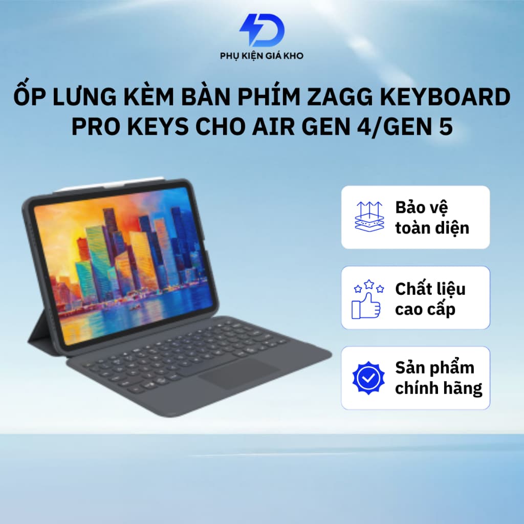 Ốp lưng máy tính bảng kèm bàn phím ZAGG Keyboard Pro Keys cho Air gen 4/gen 5 chống sốc - Chính hãng