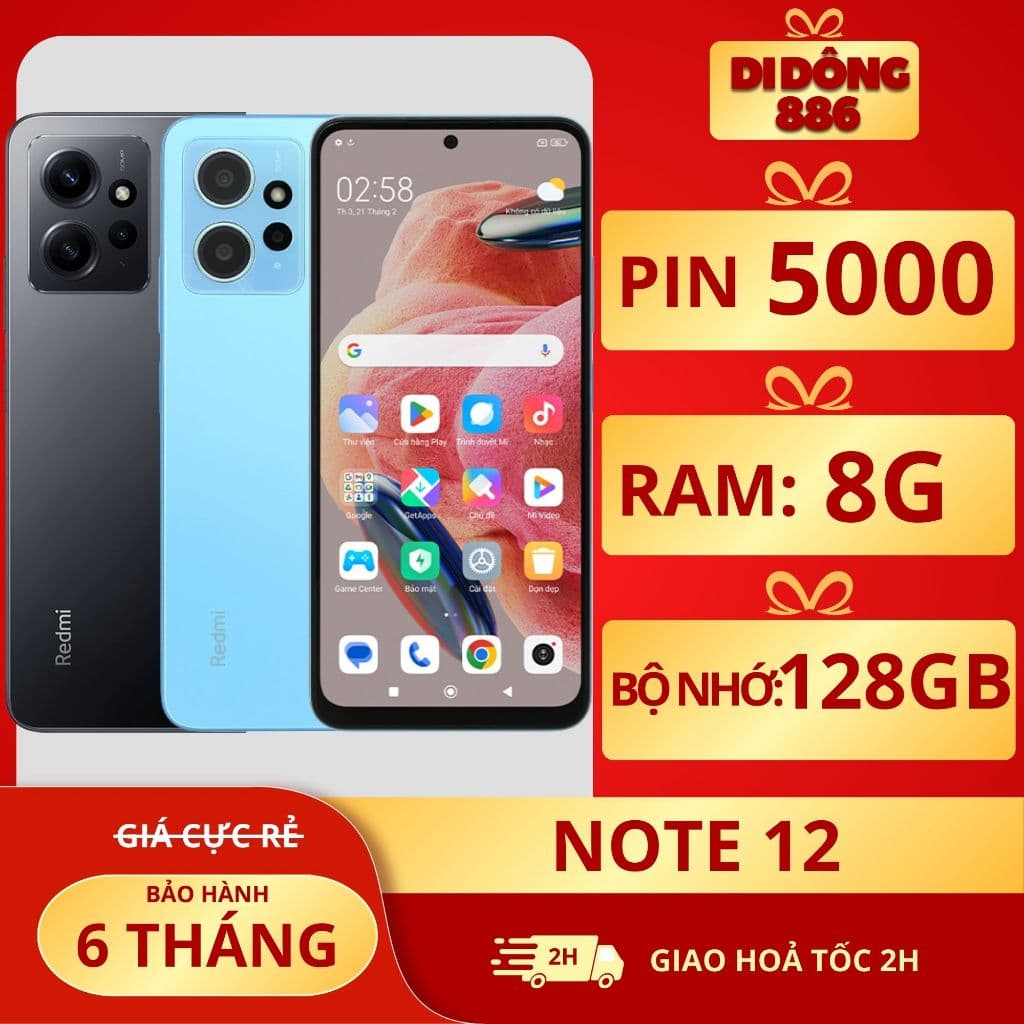 ĐIỆN THOẠI NOTE 12 RAM 8G/128GB PIN 5000MAH, ĐIỆN THOẠI GIÁ RẺ TẶNG ĐẦY ĐỦ PHỤ KIỆN!