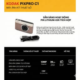 Máy ảnh Compact Kodak Pixpro C1 Màn hình lật LCD 2.8 inch, Khẩu độ rộng, Bảo hành 12 tháng 8