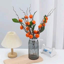 Cành lựu nhân tạo trang trí Tết, 1 Cành 2 quả, cành hồng nhân tạo 8