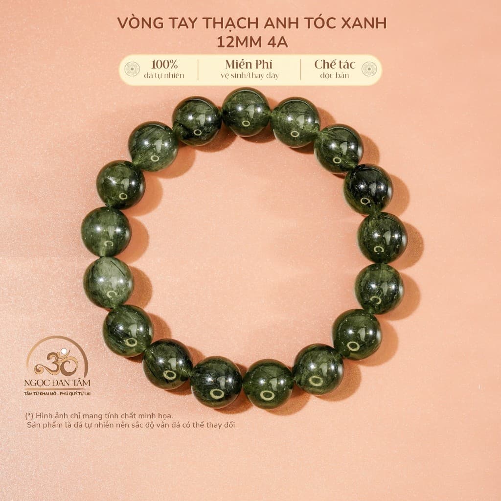 Ngọc Đan Tâm - Vòng Tay Thạch Anh Tóc Xanh 12mm 4A - Mệnh Mộc & Mệnh Hoả