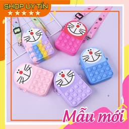 Túi xách đeo chéo silicon hình mèo máy đô rê mon doraemon, bong bóng pop-it thời trang dễ thương 1