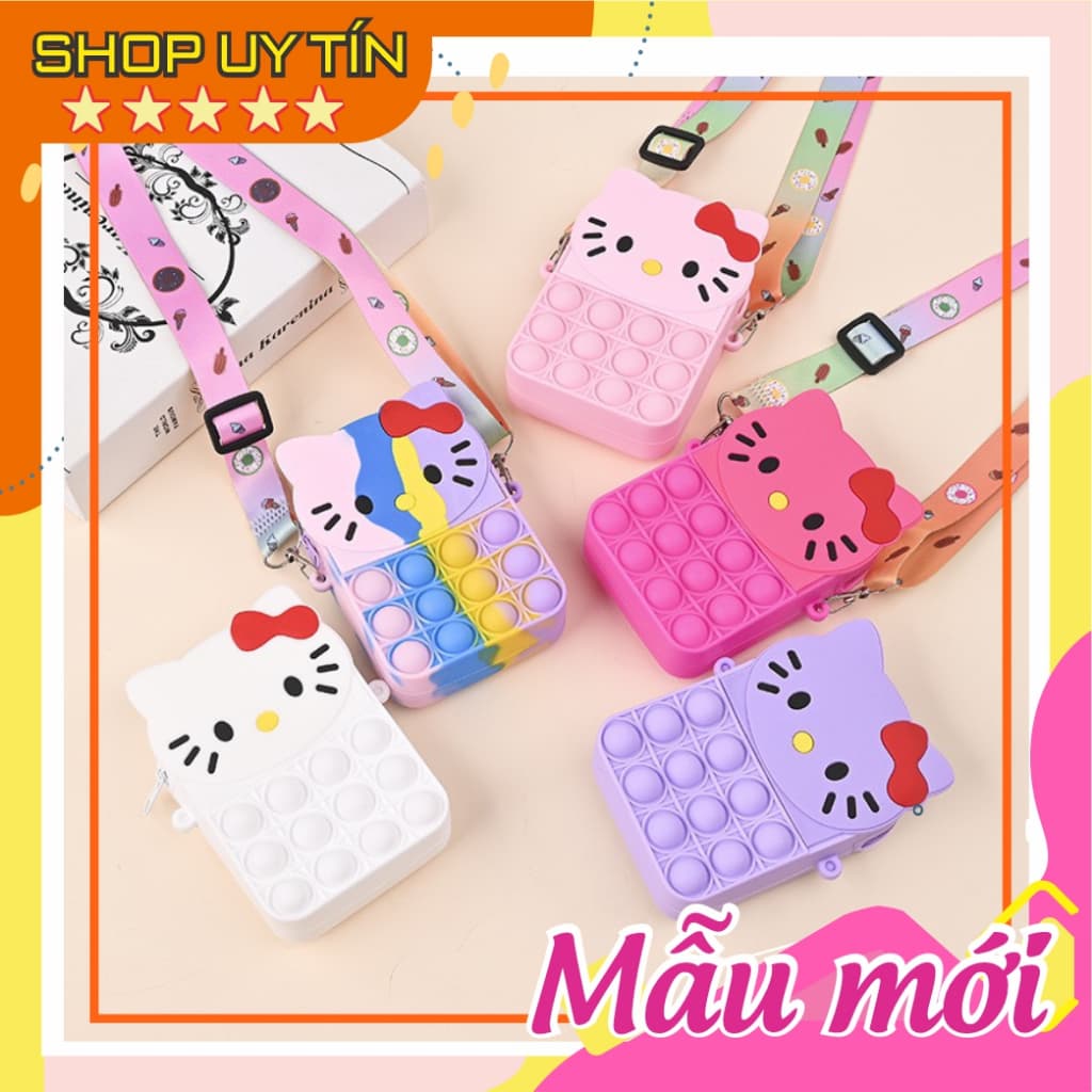 [Mới] Túi xách nữ đeo chéo silicon hình kitty, bong bóng pop-it giảm căng thẳng thời trang dễ thương
