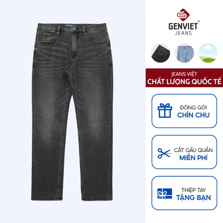 Quần jean nam dáng col đứng GENVIET JEANS vải denim bền đẹp thanh lịch basic dễ phối đồ 8758