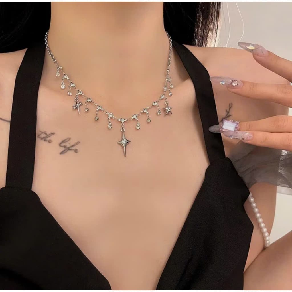 Dây Chuyền Nữ Charm Sao Đính Đá Lấp Lánh – Vòng Cổ Bạc Phong Cách Y2K Hàn Quốc Dịu Dàng Tiểu Thư