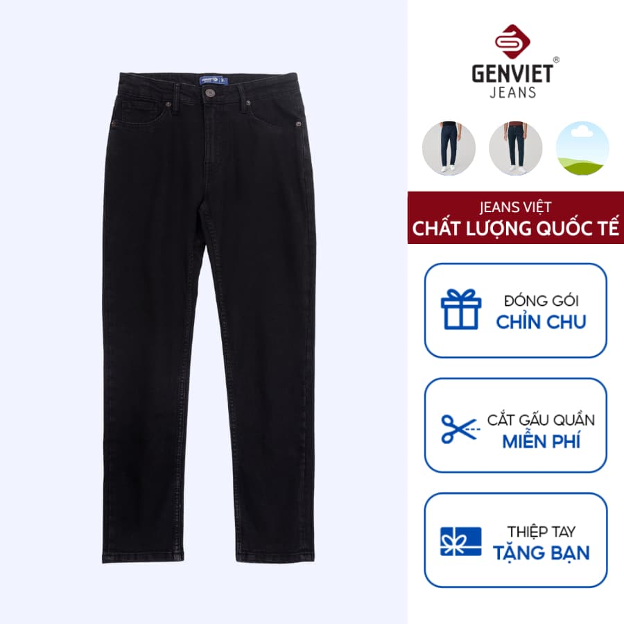 [ẨN] Quần Dài Nam GENVIET Chất Vải Jean Trơn Cao Cấp, Quần Jeans Nam Dáng Col Ống Đứng Co Giãn Thoải Má 8510