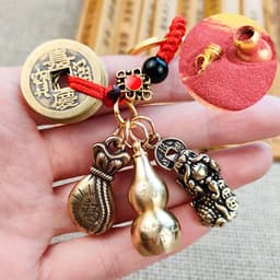 Móc Khóa Hồ Lô Bàn Tính Tháp Văn Xương Phong Thủy Màu A29 Vàng Đồng Đỏ – May Mắn Tài Lộc 3