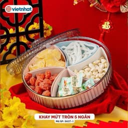 Khay Đựng Mứt Tết Tròn 5 Ngăn Hokori 5637-1 - Có Nắp Đậy Kín Bảo Quản Bánh Kẹo DOMUS 7