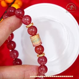 Ngọc Đan Tâm - Vòng Tay Thạch Anh Dâu Tây 9mm 4A Phối Charm Lu Thống Ngũ Sắc - Mệnh Hoả & Mệnh Thổ 3