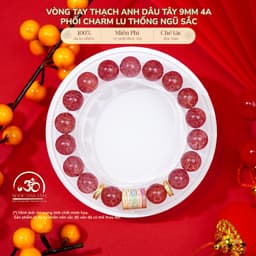 Ngọc Đan Tâm - Vòng Tay Thạch Anh Dâu Tây 9mm 4A Phối Charm Lu Thống Ngũ Sắc - Mệnh Hoả & Mệnh Thổ 1