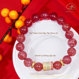 Ngọc Đan Tâm - Vòng Tay Thạch Anh Dâu Tây 9mm 4A Phối Charm Lu Thống Ngũ Sắc - Mệnh Hoả & Mệnh Thổ 2