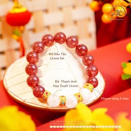 Ngọc Đan Tâm - Vòng Tay Dâu Tây 11mm 5A Phối Thạch Anh Hoa Tuyết 11mm - Mệnh Hoả & Mệnh Thổ 2