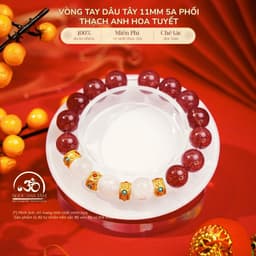 Ngọc Đan Tâm - Vòng Tay Dâu Tây 11mm 5A Phối Thạch Anh Hoa Tuyết 11mm - Mệnh Hoả & Mệnh Thổ 1