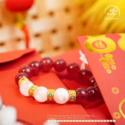 Ngọc Đan Tâm - Vòng Tay Dâu Tây 11mm 5A Phối Thạch Anh Hoa Tuyết 11mm - Mệnh Hoả & Mệnh Thổ 5