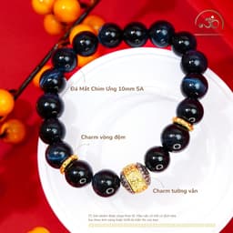 Ngọc Đan Tâm - Vòng Tay Mắt Chim Ưng 10mm 5A Phối Charm Tường Vân Đầu Hoa - Mệnh Thuỷ & Mệnh Mộc 2