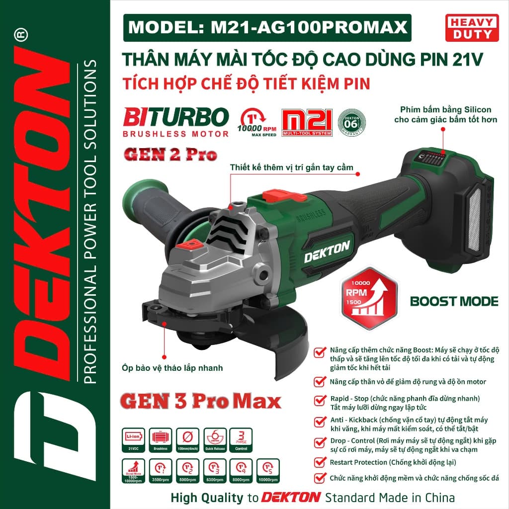 Máy Mài Tốc Độ Cao 21V Dekton M21-AG100PROMAX (Gen 3)