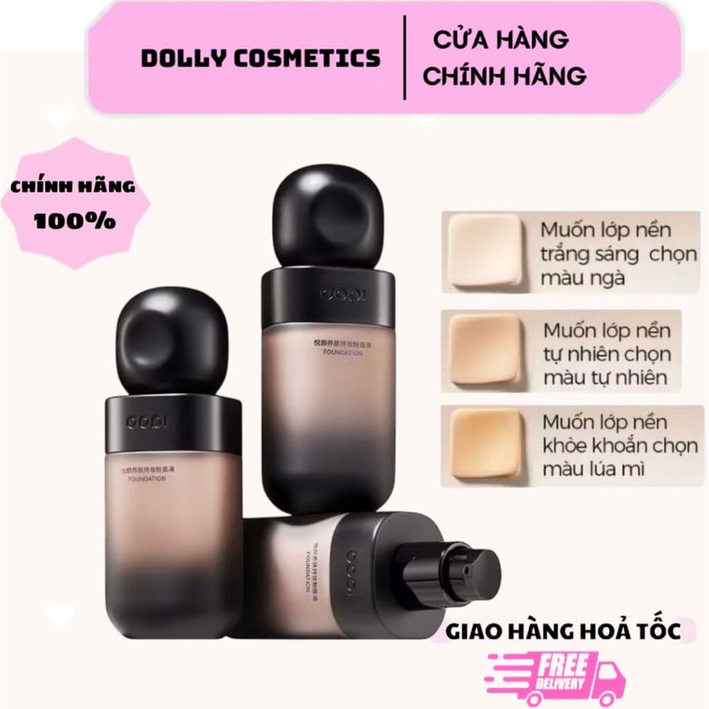 Kem Nền DODI Chính Hãng Chai Lùn Đen, Che Phủ Tự Nhiên, Lâu Trôi 24H, Kiểm Soát Dầu 3 Màu