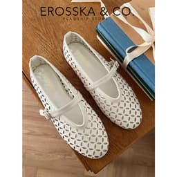 [EROSSKA] - Giày búp bê nữ lưới quai ngang kiểu dáng đơn giản cao 1cm màu kem - EL065 6