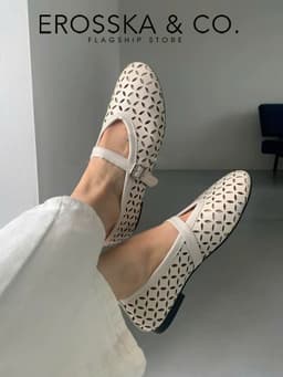 [EROSSKA] - Giày búp bê nữ lưới quai ngang kiểu dáng đơn giản cao 1cm màu kem - EL065 14