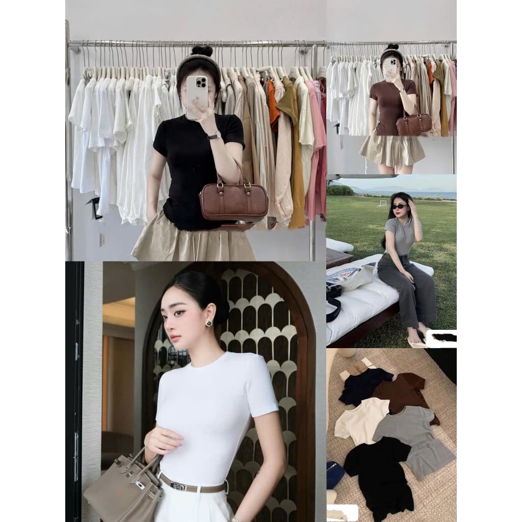Áo Phông Nữ Ôm Body Cổ Tròn CHEZI HOUSE, Áo Thun Basic Cộc Tay Co Giãn 4 Chiều Mềm Mịn Tôn Dáng #HA5