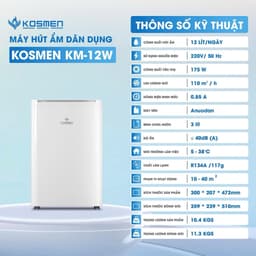 Máy Hút Ẩm Kosmen KM-12W, Không Gian 10-40 m2, Công Suất 12Lit - Kết Nối Wifi,Hàng Chính Hãng 2