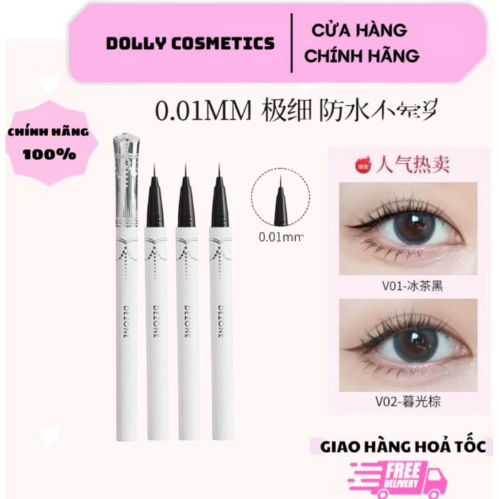 Dezone Bút Kẻ Mắt Nước Elf Đầu Siêu Mảnh 0.01mm – Chống Mồ Hôi, Lâu Trôi, Nét Mảnh Sắc Sảo