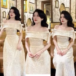 Xukadress_ váy ren kem trễ vai dự tiệc sang chảnh 2