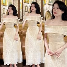 Xukadress_ váy ren kem trễ vai dự tiệc sang chảnh 3