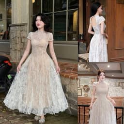 Xukadress_ Váy ren xoè tiểu thư hở lưng sang chảnh, váy ren dài xoè dự tiệc sang chảnh 2